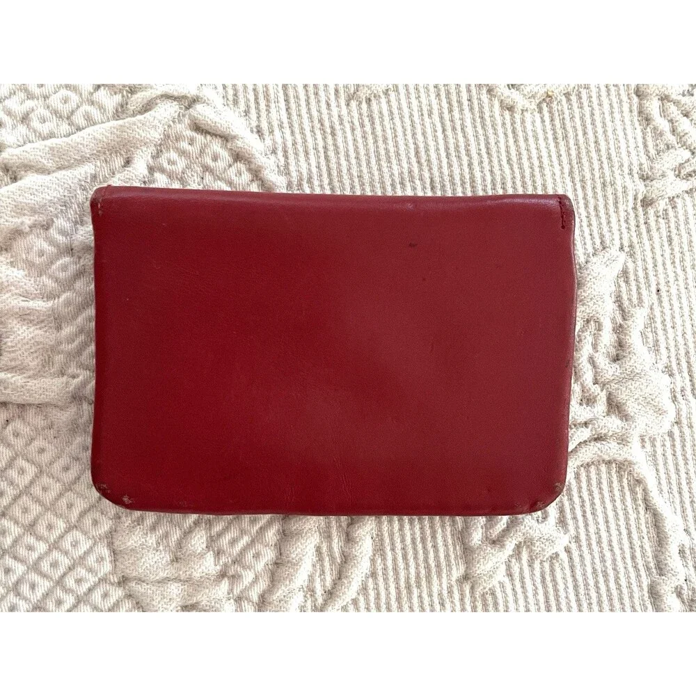 Buxton Red Genuine Leather Coin Credit Cd Wallet Snap Closure Zip Pocket Inside